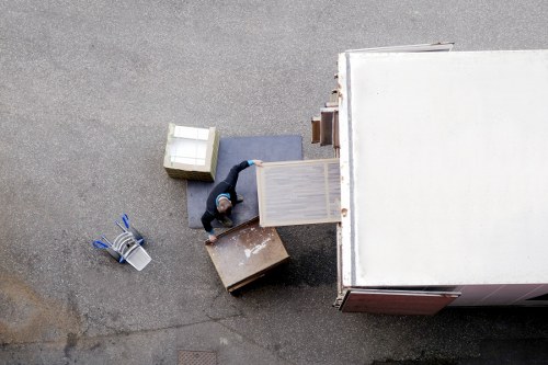 Moving team handling access challenges in a West Brompton apartment building