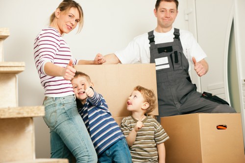 Prepared moving boxes ready for packing and unpacking services in West Brompton